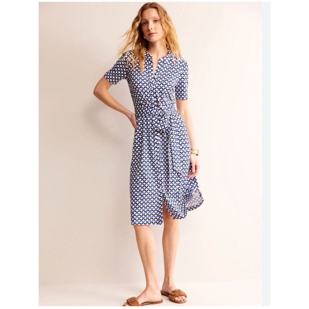 BODEN Julia Short Sleeve Shirt Dress-Ivory, Diamond Terrace Sz 0 NWT